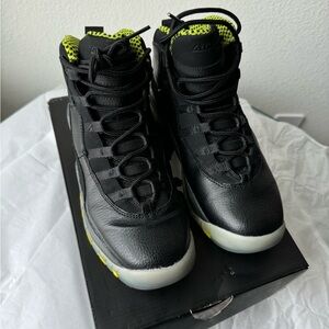 Kids Air Jordan 10 Retro Black and Venom Green Kids Shoes